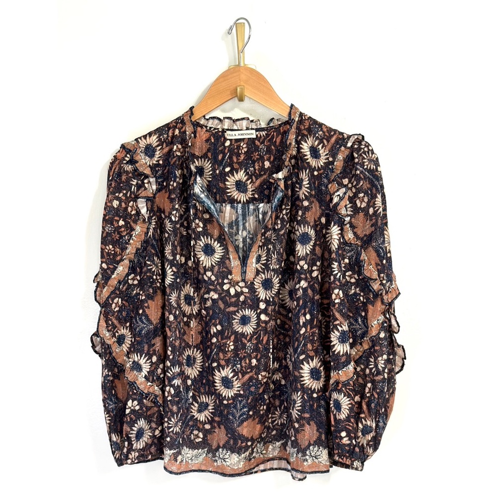 Ulla Johnson Manet Ruffle Long-Sleeve Floral Blouse - Picture 2 of 5
